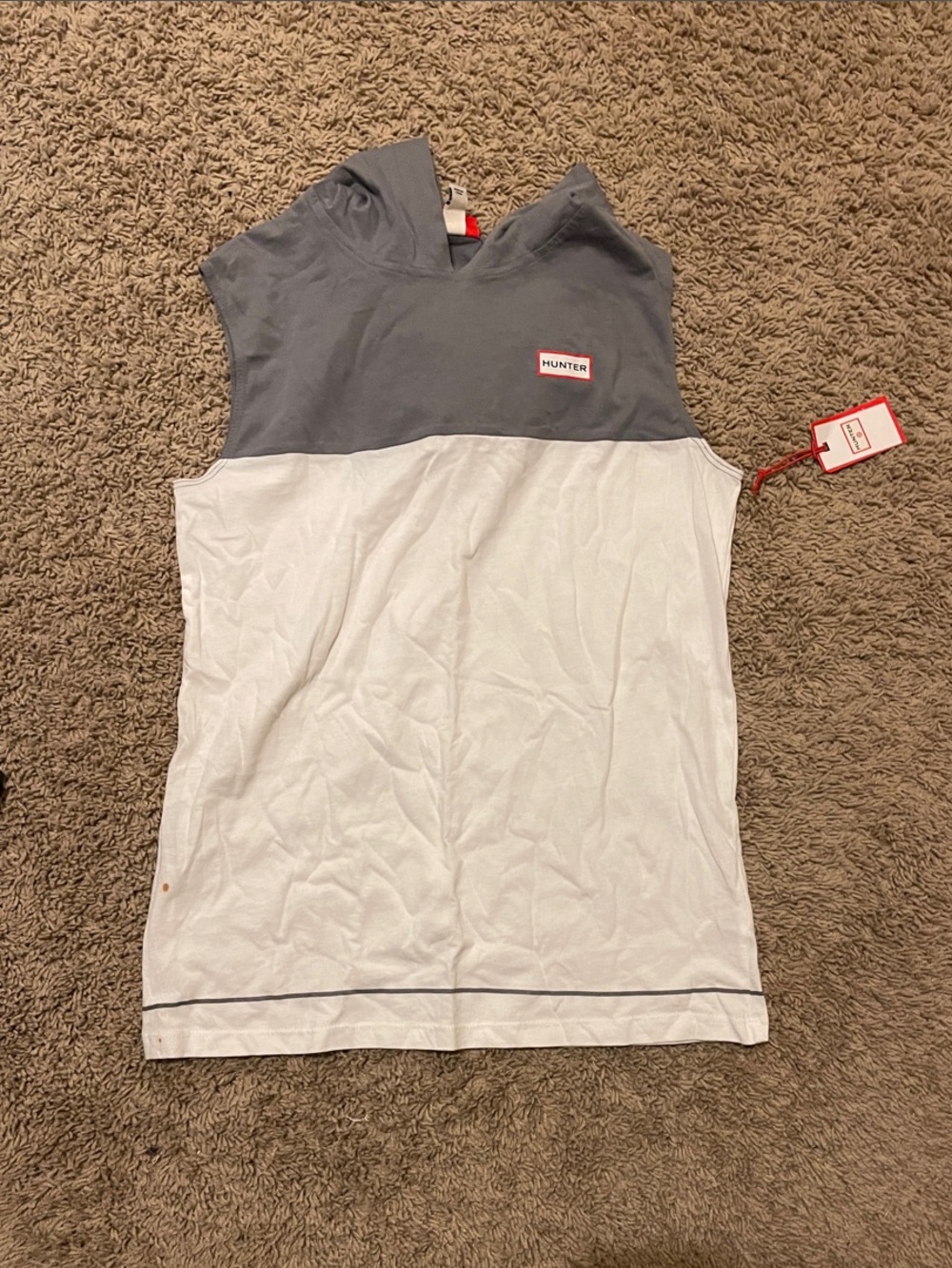 Hunter Kids Sleeveless Hooded Tank in Gray and White